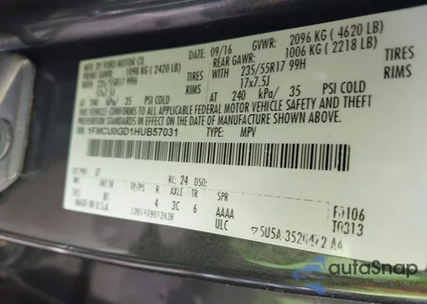 2017 Ford Escape Se z USA, uszkodzony, nr VIN 1FMCU0GD1HUB57031